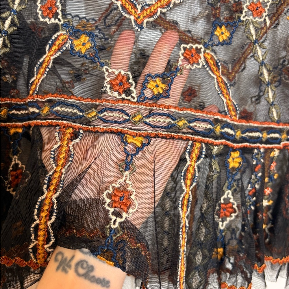 Free People Give A Little Mesh Top Black Embroidered Boho XS - Picture 10 of 10